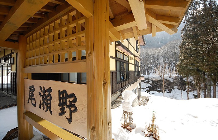 尾瀬野横の看板の後ろのドウダンツツジとアジサイも雪が解けて姿を魅せてきました(２０１９年３月４日朝８時３０分頃）。