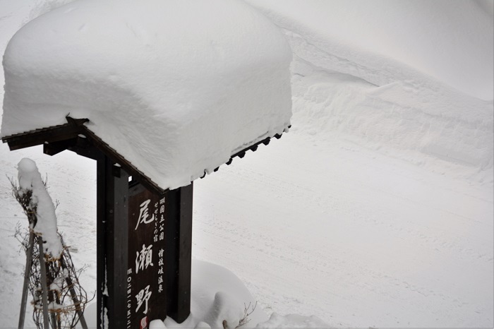 檜枝岐村・番屋前バス停横にある尾瀬野の看板です（２０２３年１月６日）。